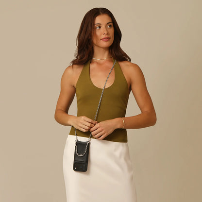 Lily Side Slot Leather Crossbody Bandolier Set - Black/Silver