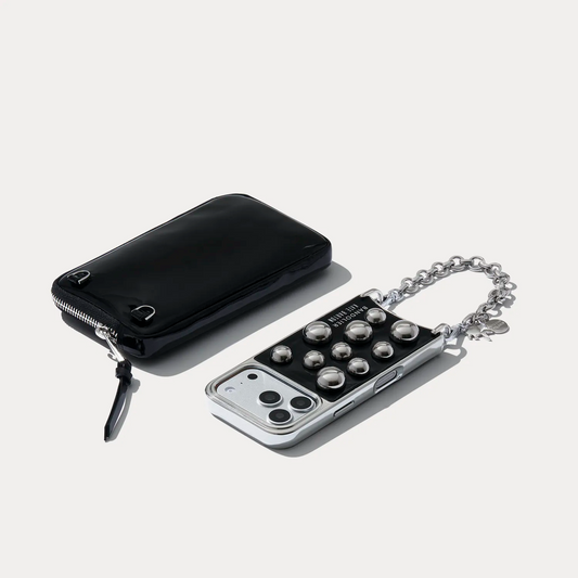 The Charlie Wristlet Pouch Set - Black Patent/Silver