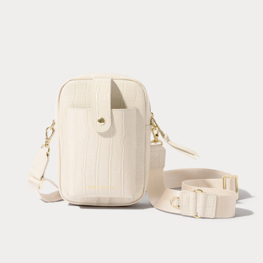 Dillon Croc Phone Bag - Ivory Croc/Gold