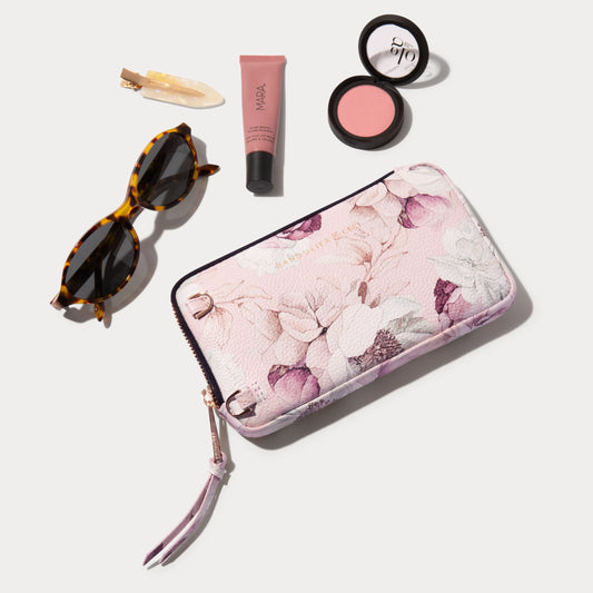 Expanded Zip Pouch - Ceci Pink Floral/Gold