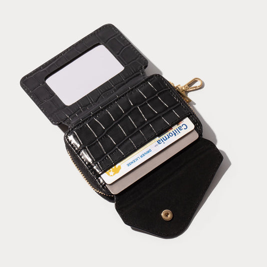 Add-On Mirror Magnet Wallet - Black Croc/Gold