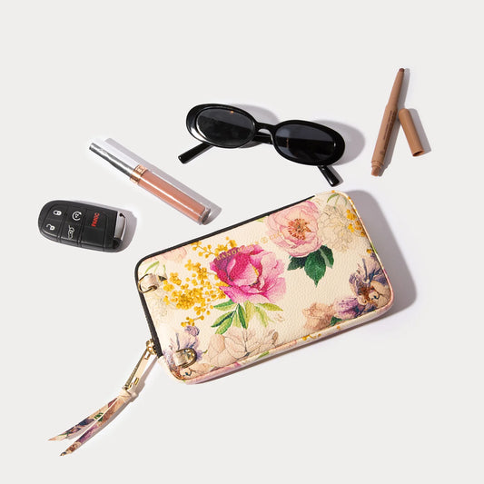 Expanded Zip Pouch  - Ceci Ivory Floral/Gold