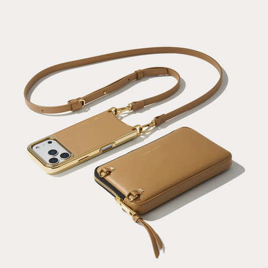 Rayna Chrome Pouch Set - Tan/Chrome Gold