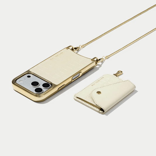Remi Chrome Magnet Wallet Crossbody Phone Case - Ivory Croc/Gold