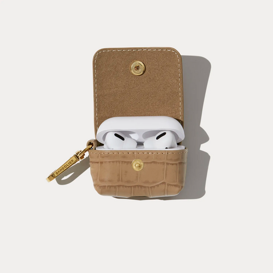 Avery AirPod Clip-On Pouch - Tan Croc/Gold