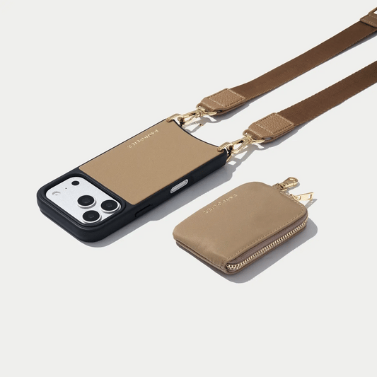 Nova Nylon Magnet Wallet Crossbody Phone Case - Taupe/Gold