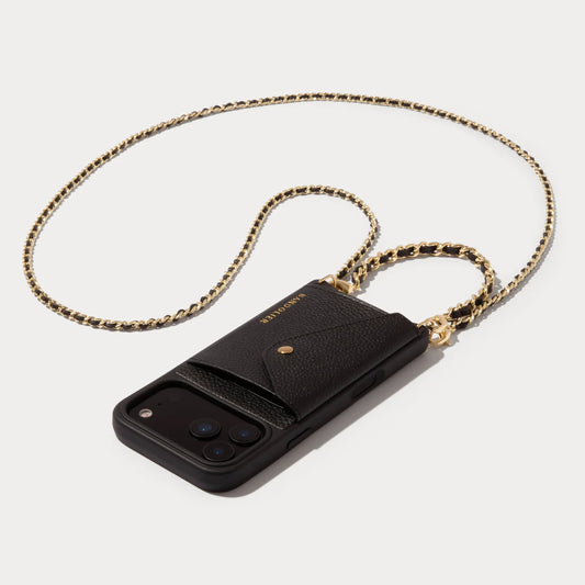 Lily Side Slot Leather Crossbody Bandolier Set - Black/Gold
