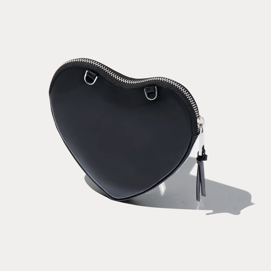 Expanded Heart Pouch - Black Patent/Silver
