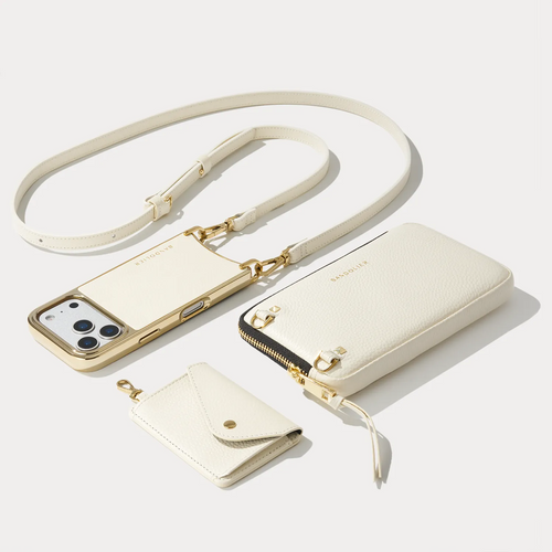 Remi Magnet Wallet Crossbody Phone Case Pouch Set - Ivory/Chrome Gold