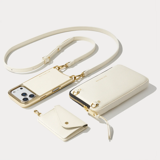 Remi Magnet Wallet Crossbody Phone Case Pouch Set - Ivory/Chrome Gold