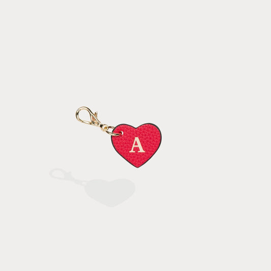 Heart Initial Charm - Red/Gold