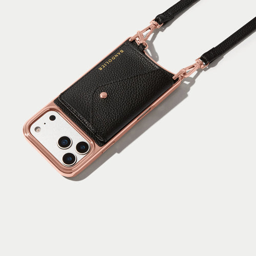 Remi Chrome Magnet Wallet Crossbody Phone Case - Black Chrome/Rose Gold