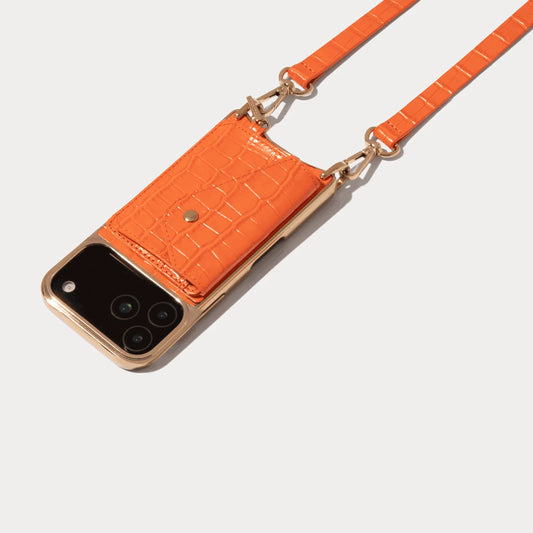 Remi Magnet Wallet Crossbody Phone Case - Orange Croc/Gold