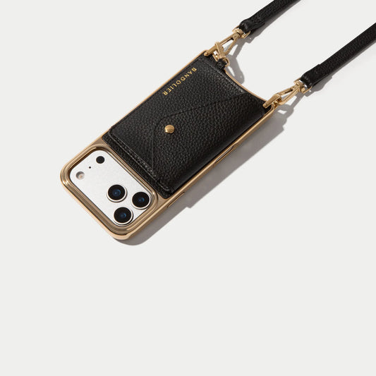 Remi Chrome Magnet Wallet Crossbody Phone Case - Black Chrome/Gold
