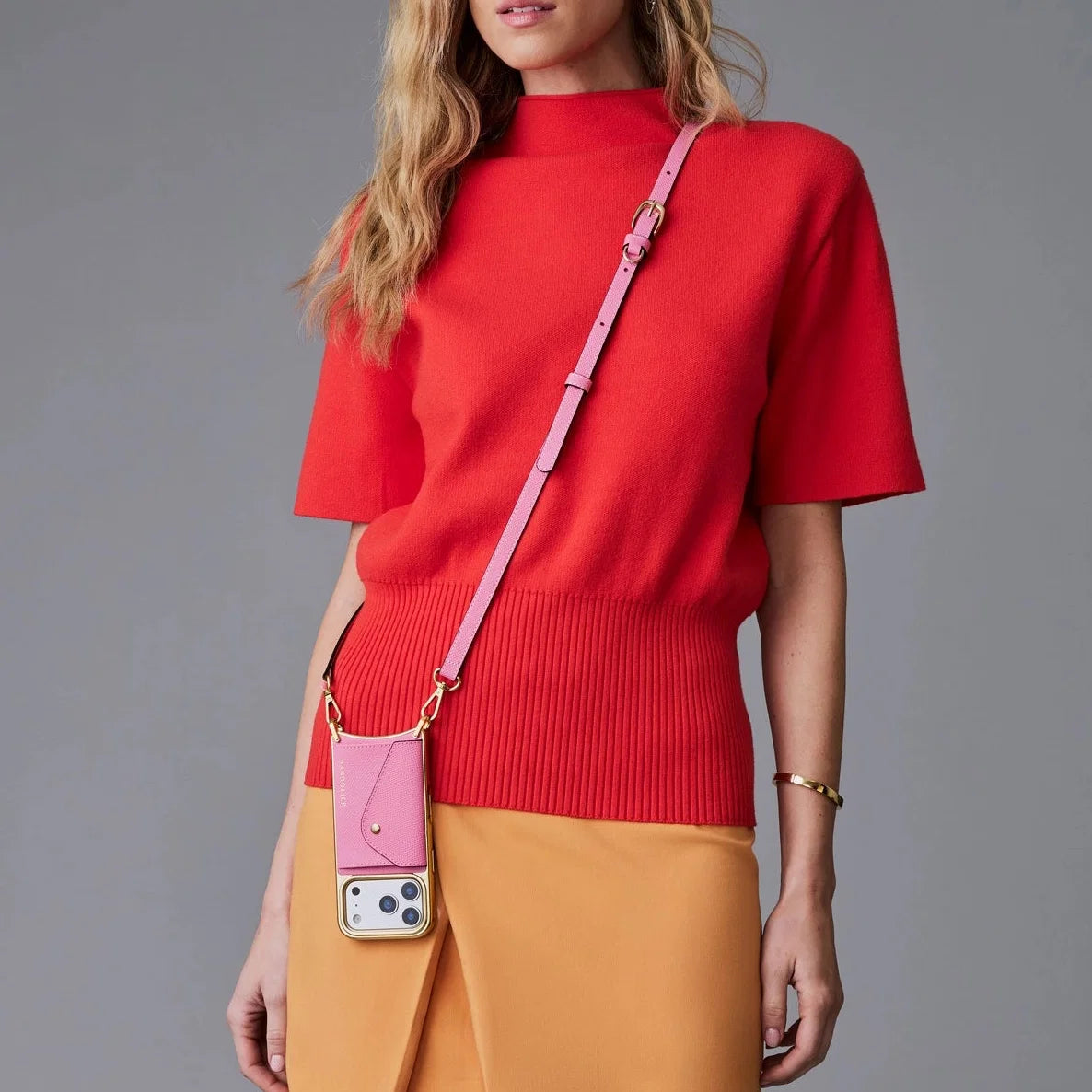 Donna Chrome Crossbody Phone Case - Flamingo Pink/Gold