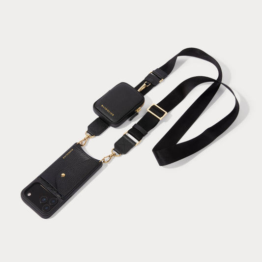 Bodie Crossbody with Mini Zip Pouch- Black/Gold