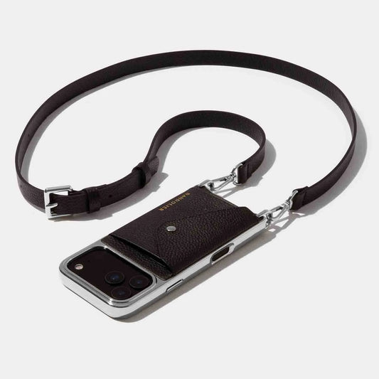 Hailey Chrome Crossbody Phone Case - Black/Chrome Silver