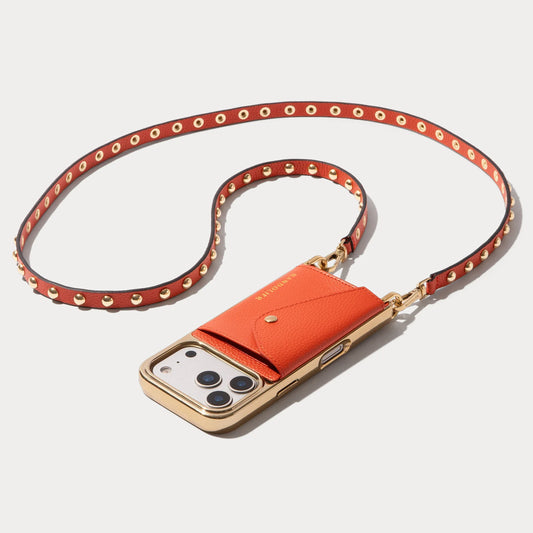 Annie Chrome Pebble Leather Crossbody Bandolier - Orange/Gold