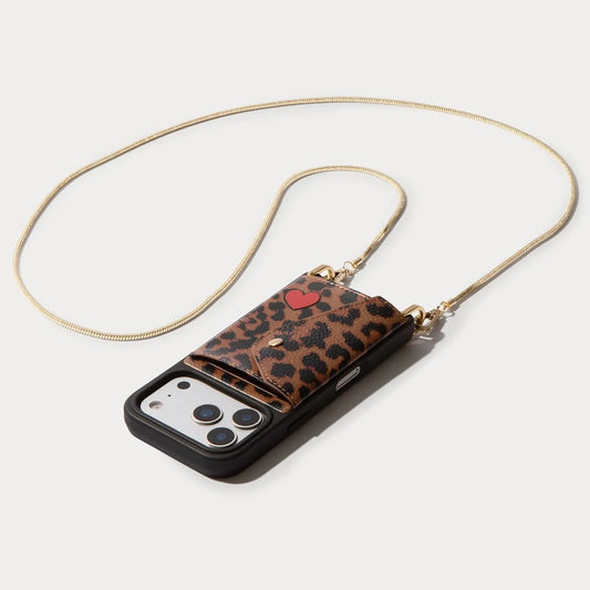 Gia Crossbody Phone Case - Heart Leopard/Gold