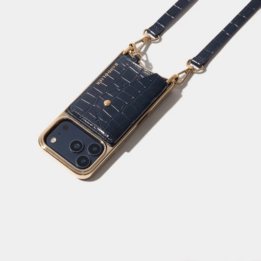 Remi Magnet Wallet Crossbody Phone Case - Navy Croc/Gold