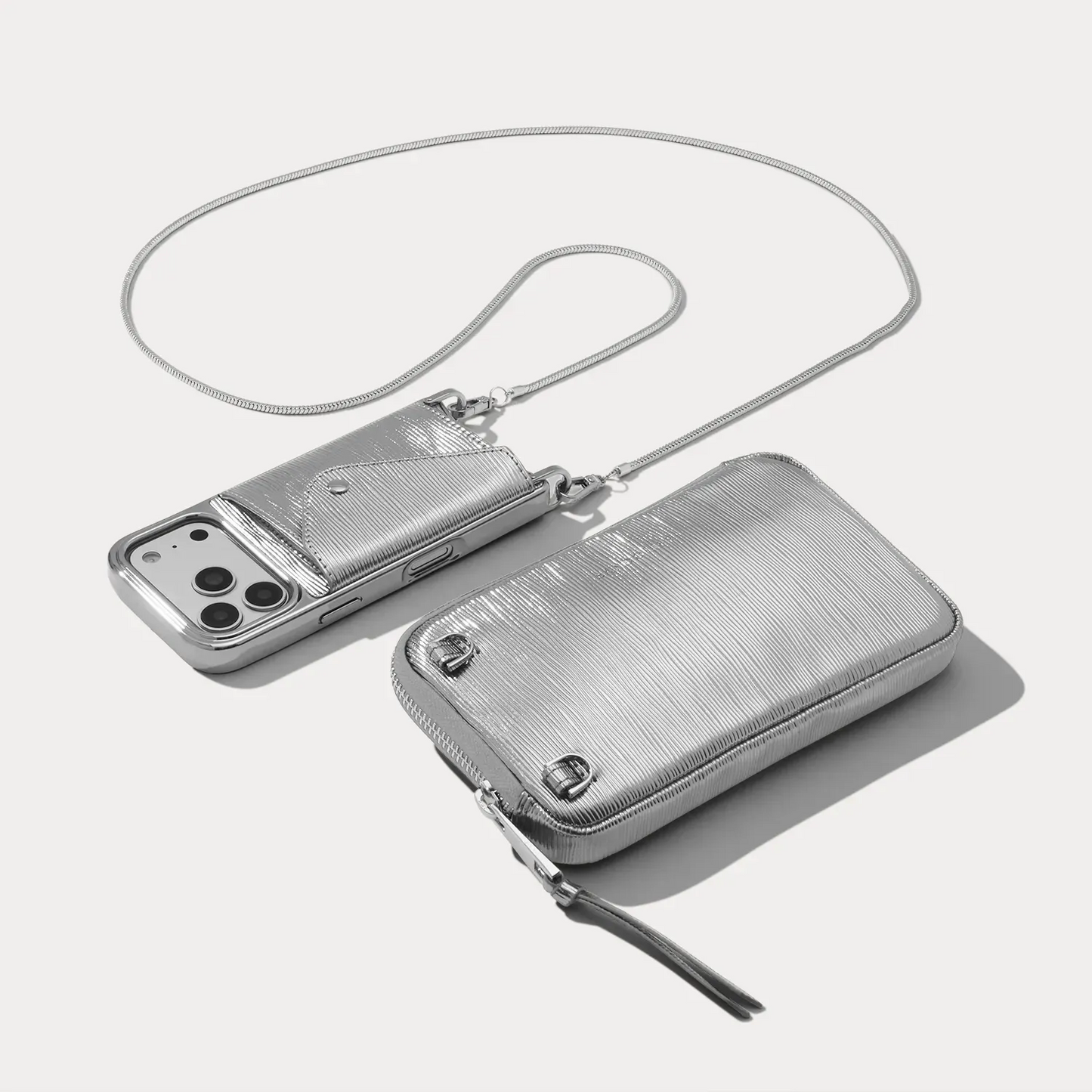 Gia Chrome Pouch Set - Silver Wave/Silver