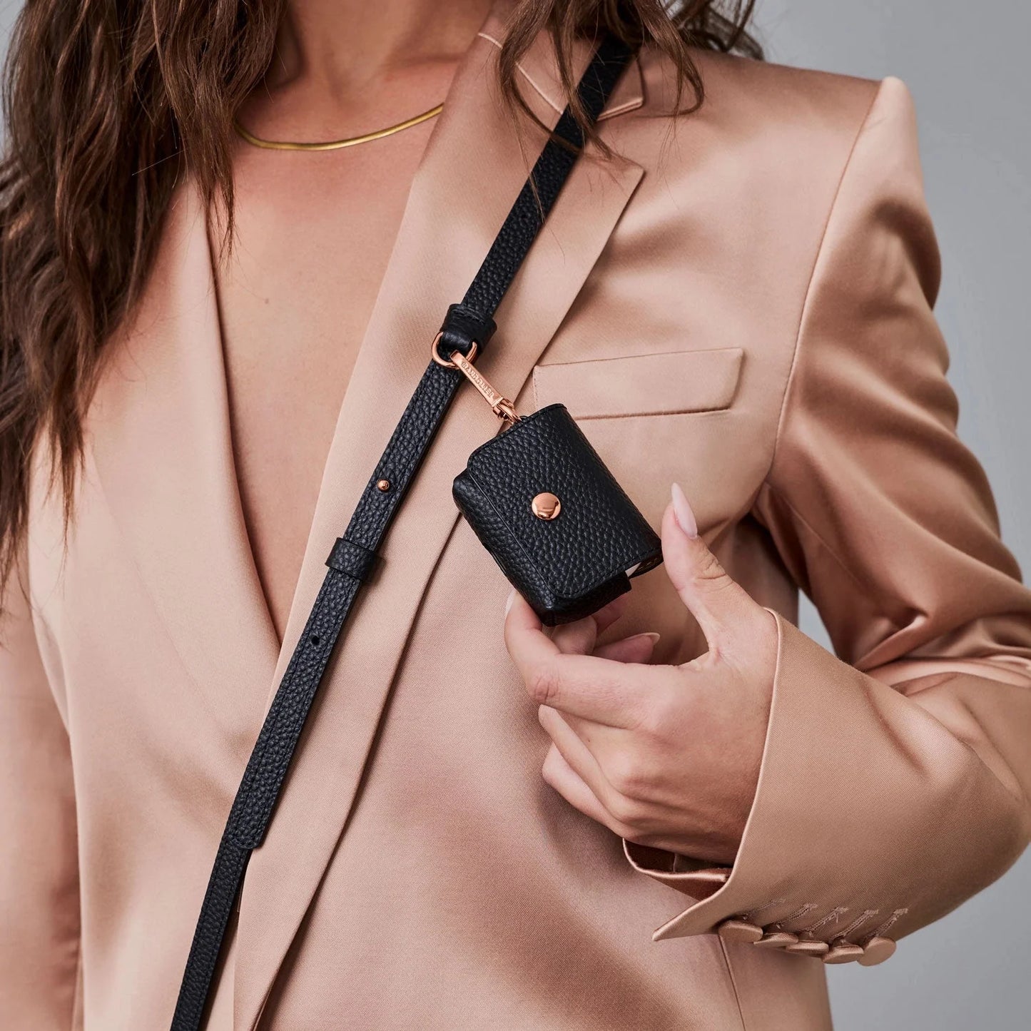 Remi Chrome Magnet Wallet Crossbody Phone Case - Black Chrome/Rose Gold