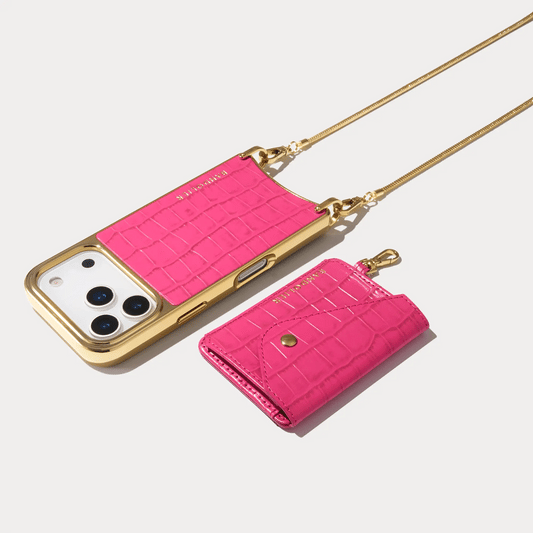 Remi Chain Chrome Magnet Wallet Crossbody Phone Case - Magenta Croc/Chrome Gold