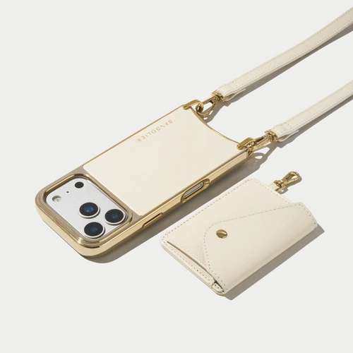 Remi Chrome Magnet Wallet Crossbody Phone Case - Ivory/Chrome Gold