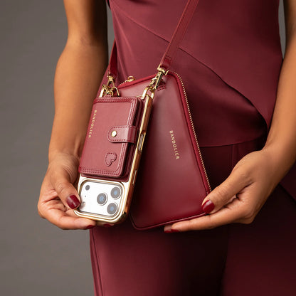 Expanded Zip Pouch - Cranberry/Gold