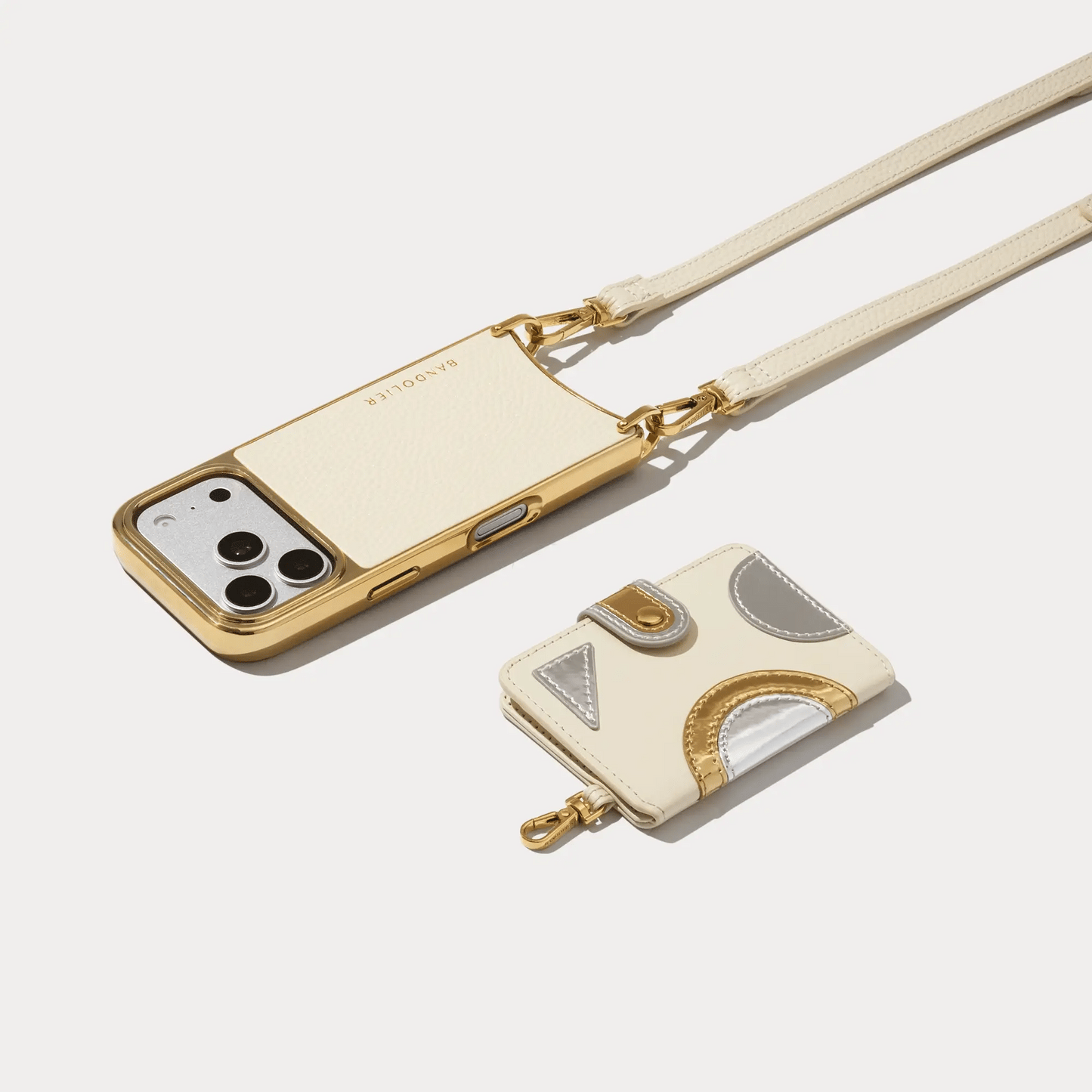 Ivy Magnet Wallet Crossbody Phone Case - Ivory Metallic Silver/Gold