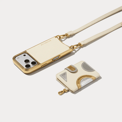 Ivy Magnet Wallet Crossbody Phone Case - Ivory Metallic Silver/Gold