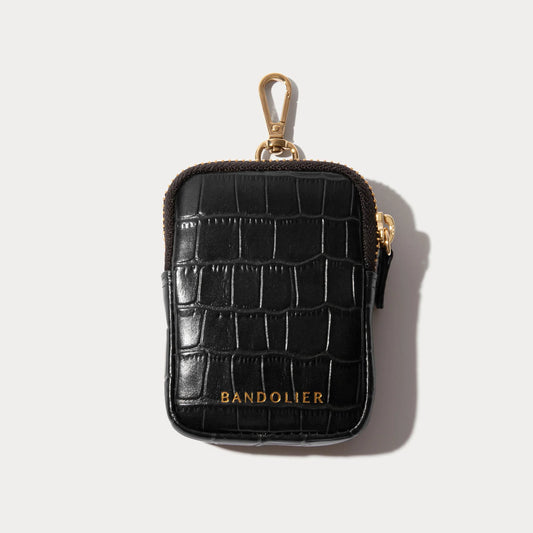 Mini Zip Clip-On Pouch - Black Croc/Gold