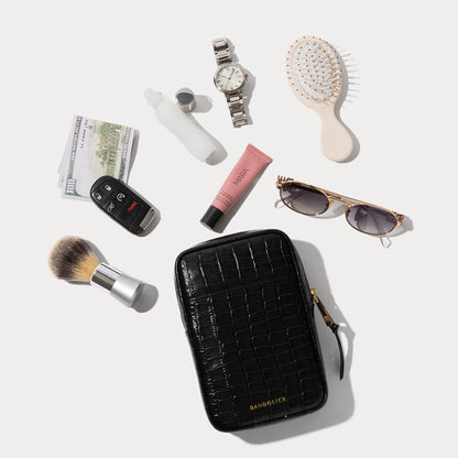 Large Expanded Pouch - Black Croc