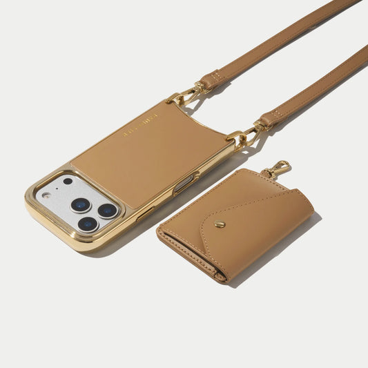Remi Chrome Magnet Wallet Crossbody Phone Case - Tan/Chrome Gold