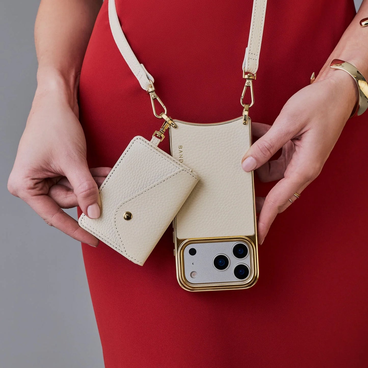 Remi Chrome Magnet Wallet Crossbody Phone Case - Ivory/Chrome Gold