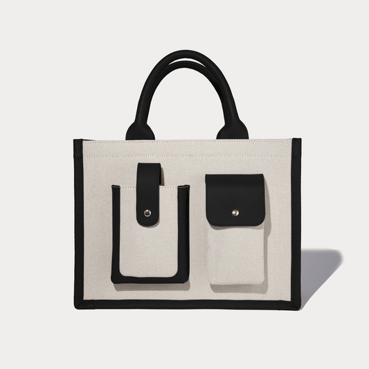 Dillon Book Tote - Cream Black/Gold
