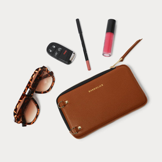 Expanded Zip Pouch - Cognac/Gold