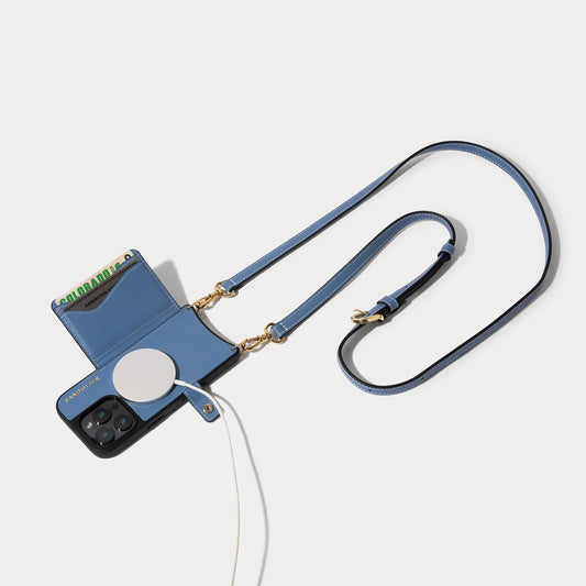 Casey Magsafe Charging Crossbody Bandolier - Dusty Blue/Gold