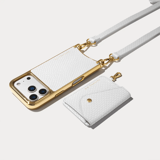 Remi Chrome Magnet Wallet Crossbody Phone Case - White Snake/Gold