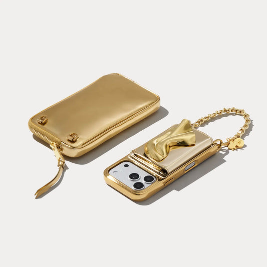The Kaia Wristlet Pouch Set - Gold Patent/Gold